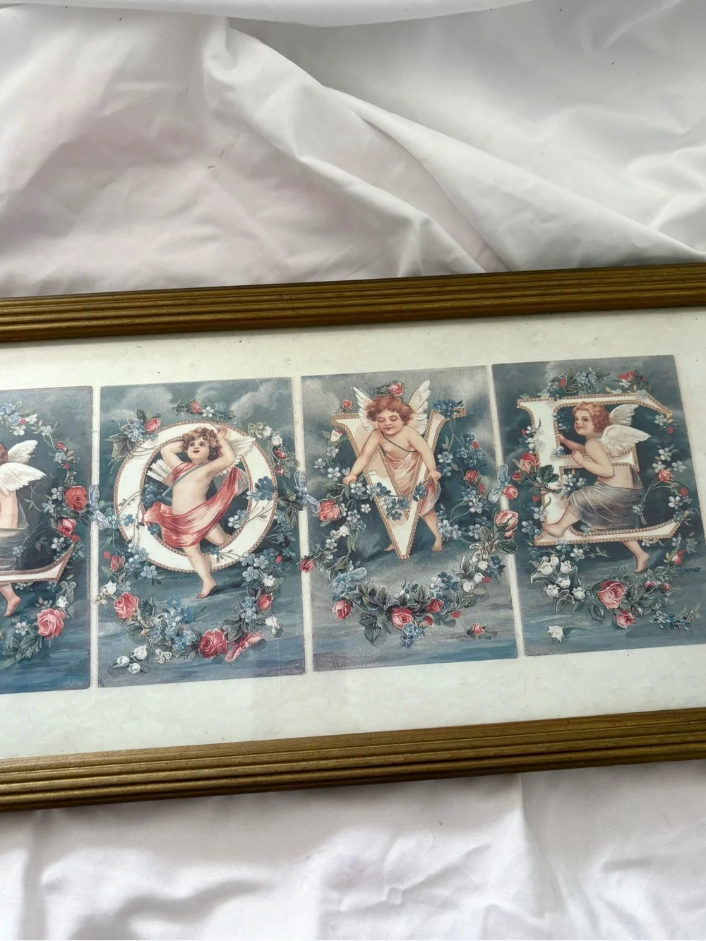 Vintage Victorian style cherub angel LOVE framed art illustration print home